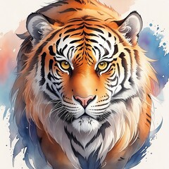 Watercolor portrait of a tiger on a white background. Illustration. ai generated. - obrazy, fototapety, plakaty