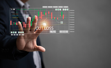concept of online stock trading. Businessmen use tools to find stocks that are trending up to buy or Making a decision to sell to stop loss or cut loss the stock.
