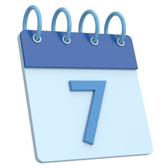 3D calendar. Day 7. Seventh day of the month. 3D illustration.