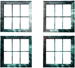 four green with pale touch weathered window frames with transparent see-through, on a transparent background, Generative AI