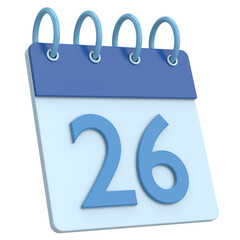 3D calendar. Day 26. Twenty-sixth day of the month. 3D illustration.