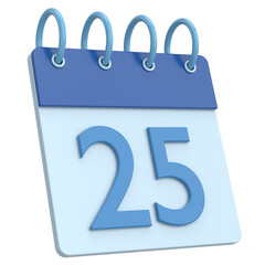 3D calendar. Day 25. Twenty-fifth day of the month. 3D illustration.