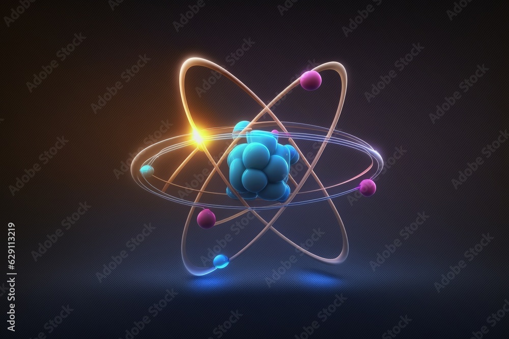 Wall mural atomic nucleus electrons neutrons protons. model shows that an atom is mostly empty space, with elec