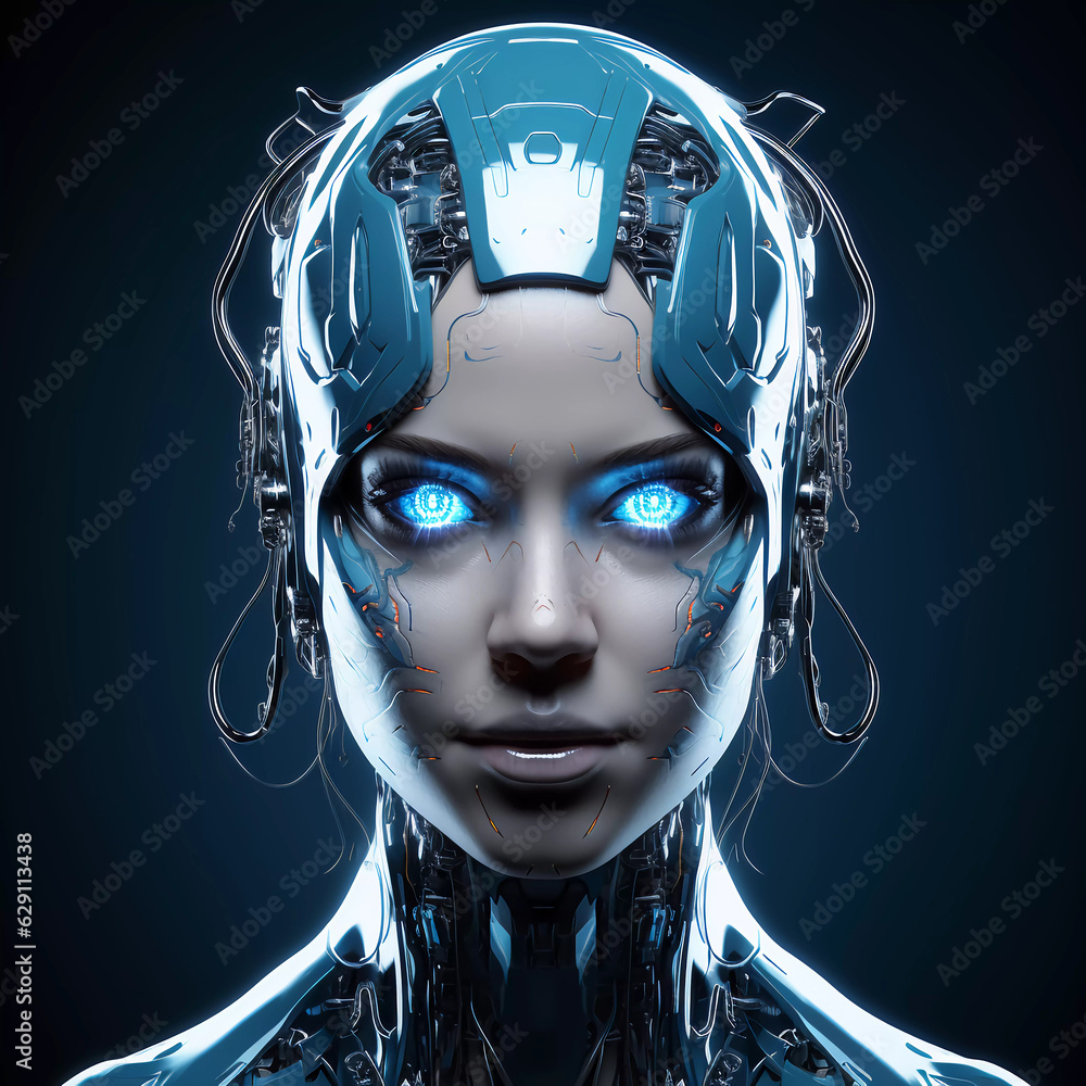 Aufkleber artificial intelligence, abstract cyborg android. is not based on any real person. sketch art for ar