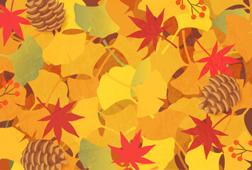 落ち葉と木の実の秋背景