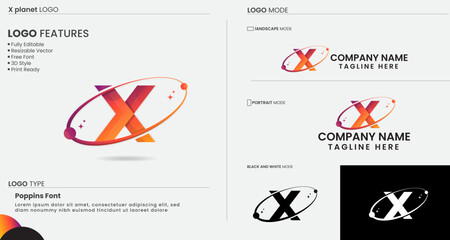 Planet X logo design. X planet. Creative design. letter X logo. Lettering. Space. Modern. Galaxy. Sky. Premium logo template. Finance. Rocket	