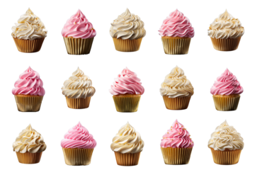 cupcakes with frostings transparent background, generative AI