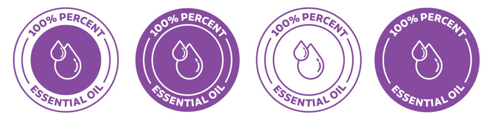 100% natural essential oil icon set. aromatherapy oil vector stamp. organic scent fragrance emblem.