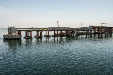 Build of new Nile river Bridge after Luxor in direction Assuan during boat cruise construction site