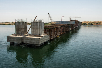 Build of new Nile river Bridge after Luxor in direction Assuan during boat cruise construction site