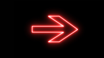 Red bright neon right abstract directional icon. vector, arrow, direction. neon glowing arrows. Direction banner. Futuristic light on black background. - obrazy, fototapety, plakaty