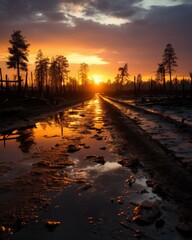 Fototapeta na wymiar book cover illustration showcasing climate change devastation: flooded cities, burning forests, drylands, and mud engulfed urban landscapes. Ai Generated