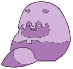 座って泣くたぬき（紫）