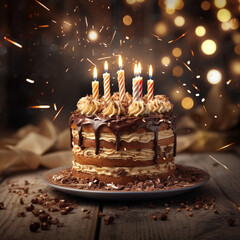 gâteau d'anniversaire au chocolat - IA Generative - obrazy, fototapety, plakaty