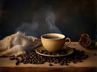 Deurstickers Koffie cup of coffee with beans