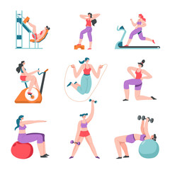 Fitness and exercises of woman, training in gym