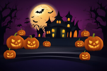 Fototapeta premium halloween cartoon background ,Halloween Festival,Pumpkin Ghost ai generated 