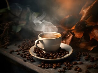 Fototapeta premium cup of coffee with beans