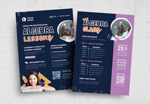 Algebra Math Lesson School Education Flyer Poster Layout