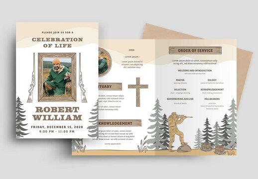 Funeral Program Layout with Hunting Theme