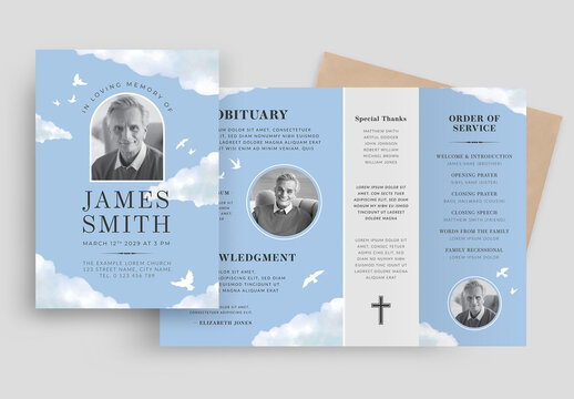 Blue Sky with Clouds Funeral Program Layout