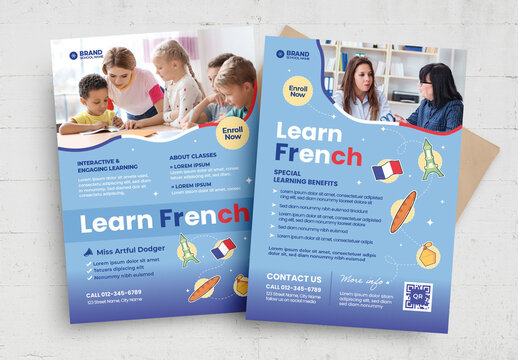 Learn French Language Lesson Education Flyer Poster Layout