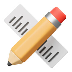 pencil and ruler 3d illustration