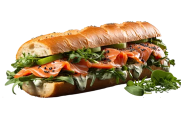 Fotobehang Snackbar Salmon sandwich isolated on a transparent background
