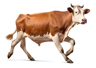 Simmental cattle running isolated on transparent background, png