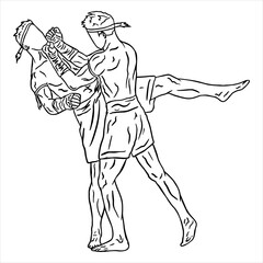 muay thai fighter line art vector