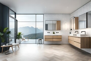 Modern bathroom interior in minimal scandinavian style.AI generated