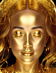 Portrait of a beautiful woman covered in gold.Princess and queen.Digital creative designer fashion glamour art.