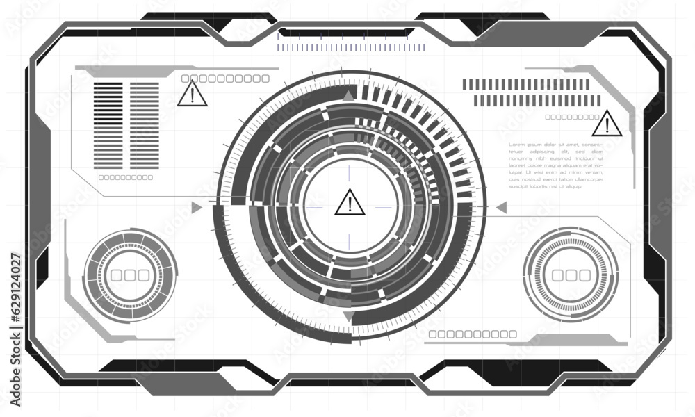 Poster hud sci-fi interface screen monochrome view design virtual reality futuristic technology display vec