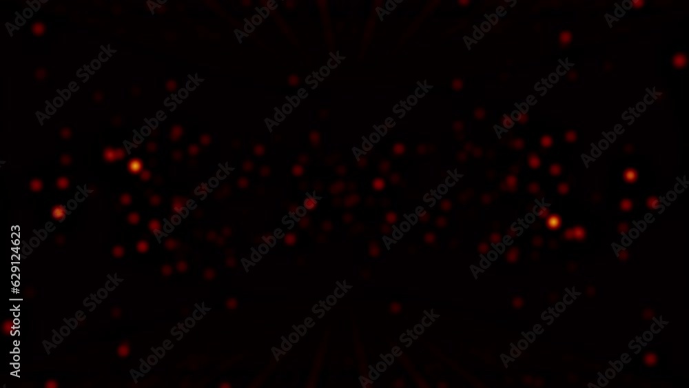 Poster abstract loop animation flickering blurred glow orange red dust particles flying on black background