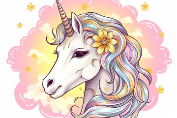 Obraz na płótnie Canvas Art Drawing Cartoon Of Female Pony Horse With Golden Unicorn. Generative Ai
