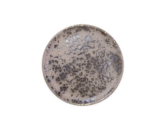 Top view, empty gray plate vintage with pattern isolated on a white background. Use for home or restaurant, food design, kitchen accessory.
