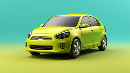 Fototapeta na wymiar 3D Cute Lime green Sedan simple background