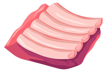Pork back ribs, meat cut, butchery store vector