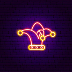 Harlequin Hat Neon Sign. Vector Illustration of Entertainment Festival Glowing Symbol.