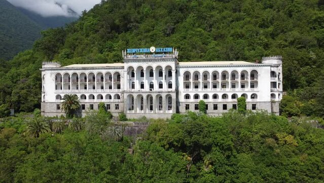 Aerial view of the abandoned Soviet sanatorium Georgia in Gagra in Abkhazia. 