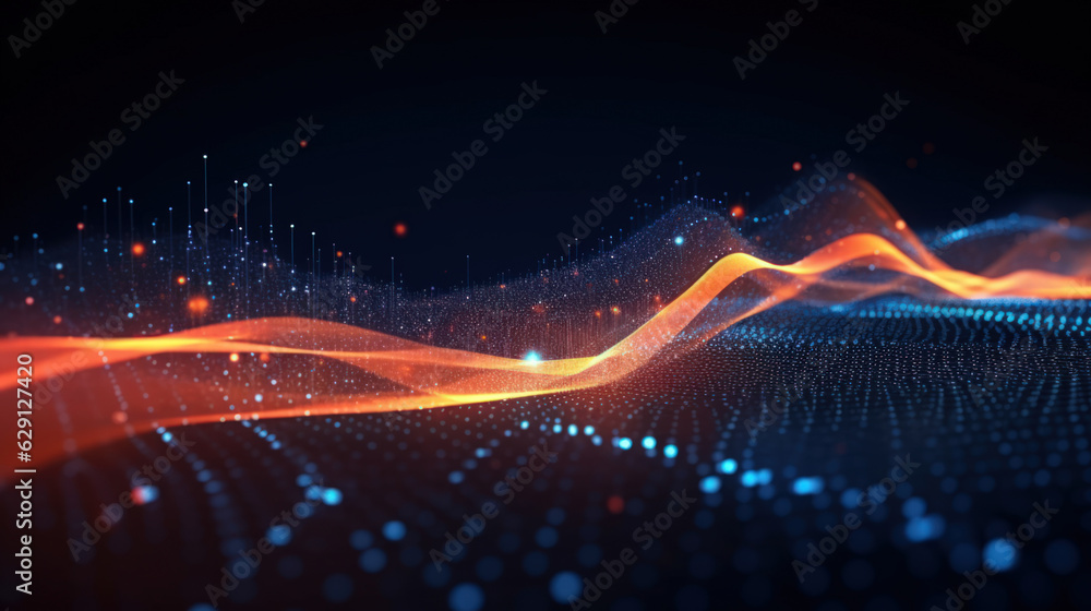 Wall mural technology abstract background. digital line dot and colorful bokeh. graphic design. generative ai