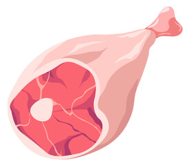 Whole pork leg, cut meat butchery shop vector