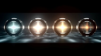Four different digital lens flare in black bacground.Generative AI
