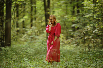 fashion beautiful woman in dress, nature park, romantic elegant person