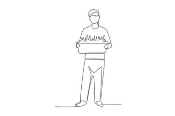 Continuous one line drawing a male farmers are carrying plant seeds to be planted
