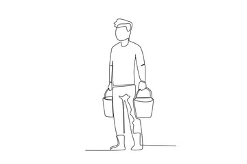 Continuous one line drawing a male farmer carrying cow_s milk from his fraction
