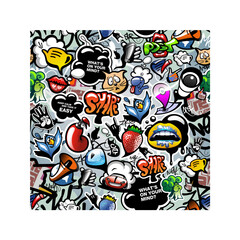Graffiti seamless 100% tileable stylized cartoon design with social media signs and other shiny icons. Vector