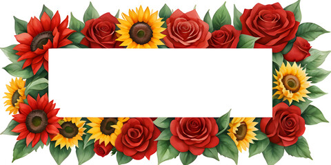 red and yellow roses frame border with copy space