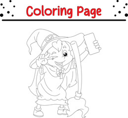 happy Halloween coloring book page  for kids.  cute carton Halloween black and white illustration.