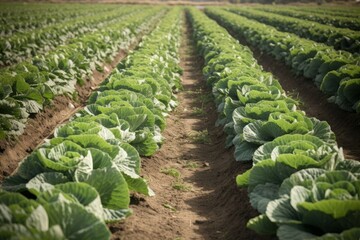 Fototapeta premium Cabbage lettuce growing. Generate Ai